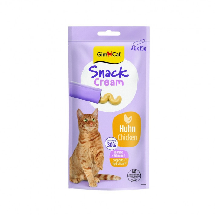 Беззернові крем-ласощі для котів GimCat Snack Cream Chicken з куркою, 6х15 г