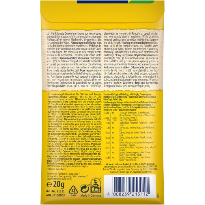 Вітамінізована добавка Vitakraft Mauserhilfe для папуг під час линьки - фото №3