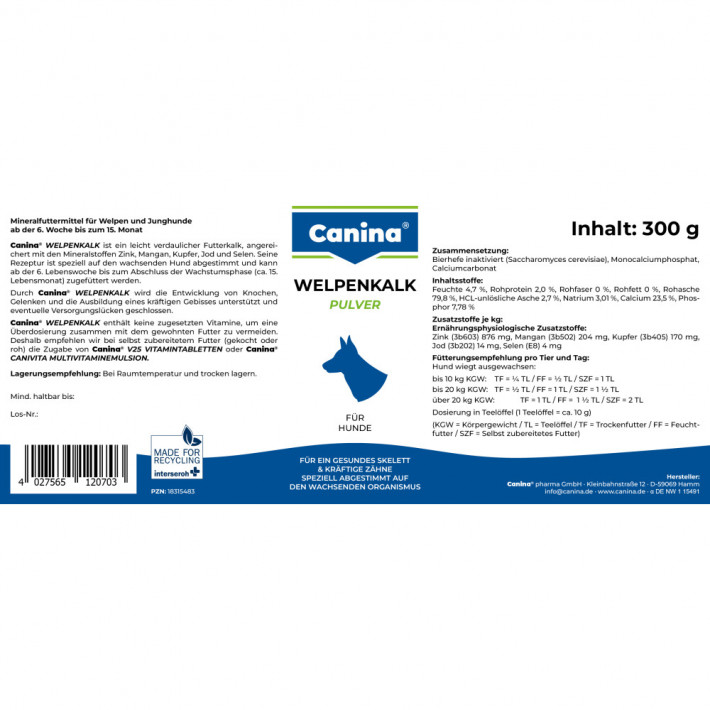 Мінеральний комплекс Canina Welpenkalk для цуценят та молодих собак, 300 г - фото №6