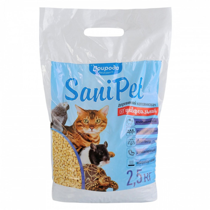 Наповнювач Природа Sani Pet Універсальний деревний для котів 2,5 кг - фото №2