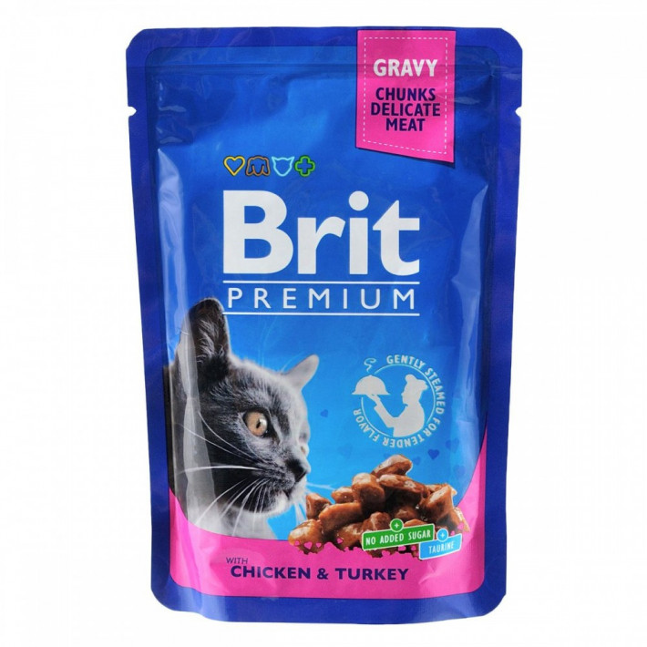 Вологий корм Brit Premium Cat Chicken and Turkey для котів, 100 г