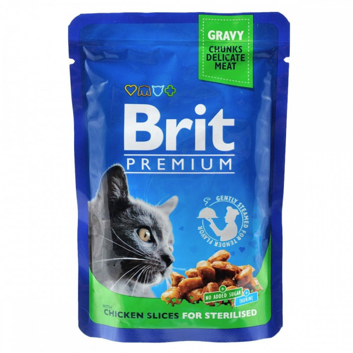 Вологий корм Brit Premium Cat Sterilised Chicken Slices для стерилізованих котів, 100 г