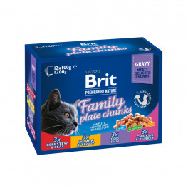 Корм вологий Brit Premium Cat Family Plate pouches набір паучів сімейна тарілка для котів асорті 4 смаки 100 г х 12 шт. - фото №1