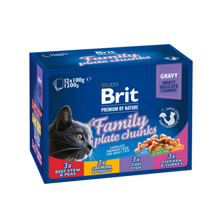 Вологий корм Brit Premium Cat Family Plate для котів, набір асорті 12х100г
