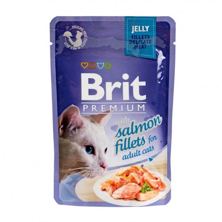 Влажный корм Brit Premium Cat Salmon Fillets Jelly для котов, 85 г