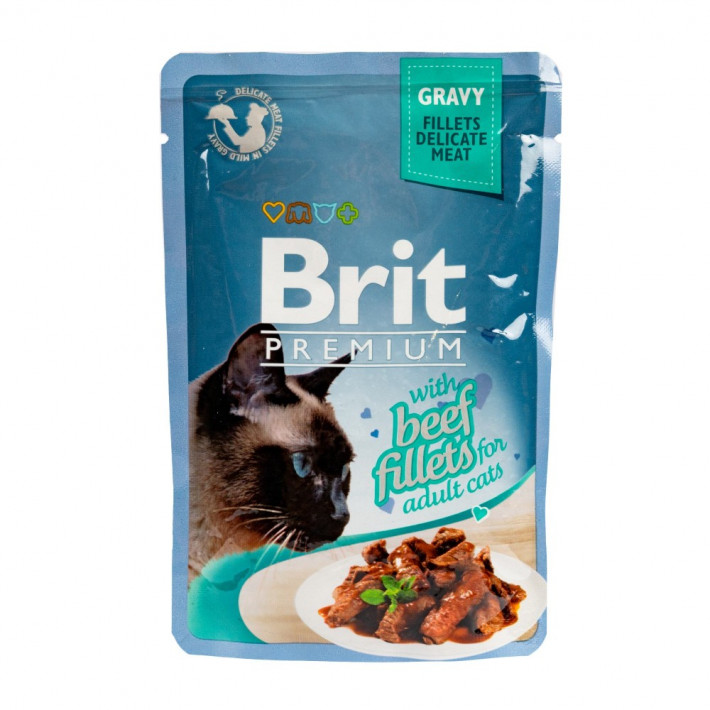 Вологий корм Brit Premium Cat Beef Fillets Gravy для котів, 85 г