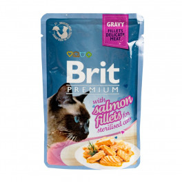 Корм вологий Brit Premium Cat Sterilised Salmon Fillets Gravy pouch для стерилізованих котів філе лосося в соусі 85 г - фото №1