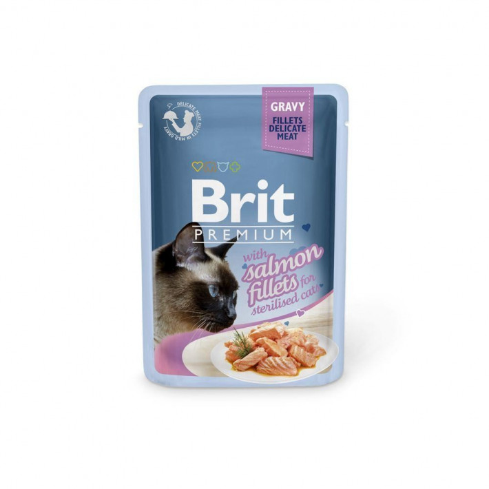 Вологий корм Brit Premium Cat Sterilised Salmon Fillets in Gravy для стерилізованих котів, 85 г - фото №3