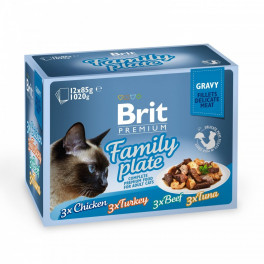 Корм вологий Brit Premium Cat Family Plate Gravy pouches набір для котів м_ясна тарілка в соусі курка та індичка з яловичино - фото №1
