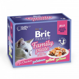Корм вологий Brit Premium Cat Family Plate Jelly pouches набір паучів для котів сімейна тарілка в желе 12 шт. х 85 г - фото №1