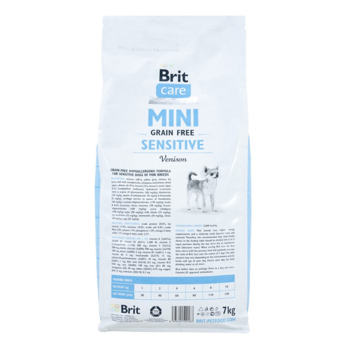 Корм сухой Brit Care Grain Free Mini Sensitive для собак миниатюрных пород с олениной, 7 кг - фото №3