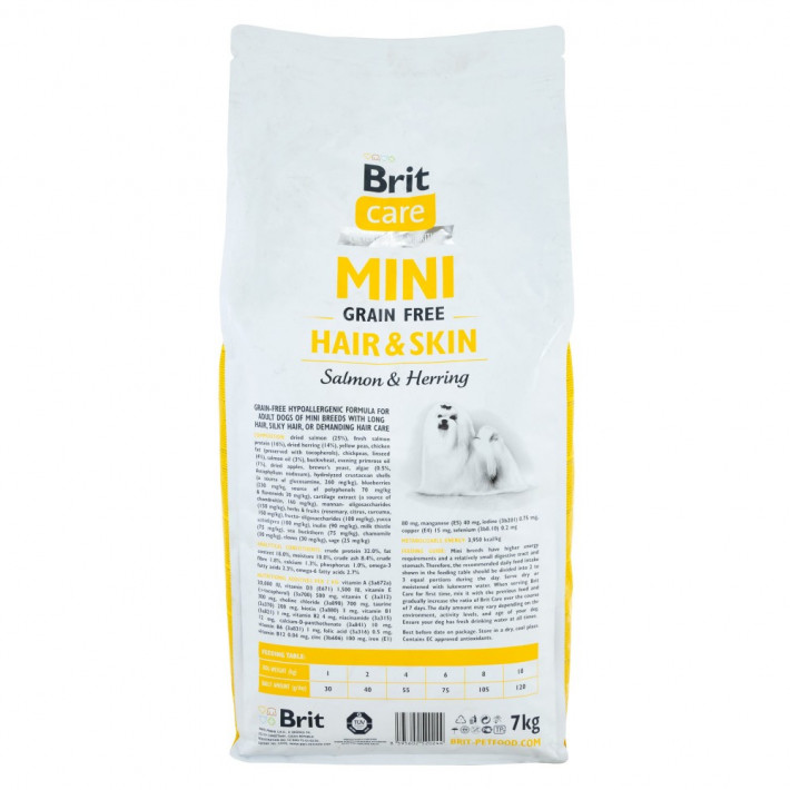 Корм сухой Brit Care Grain Free Mini Hair Skin для собак миниатюрных пород, 7 кг - фото №3