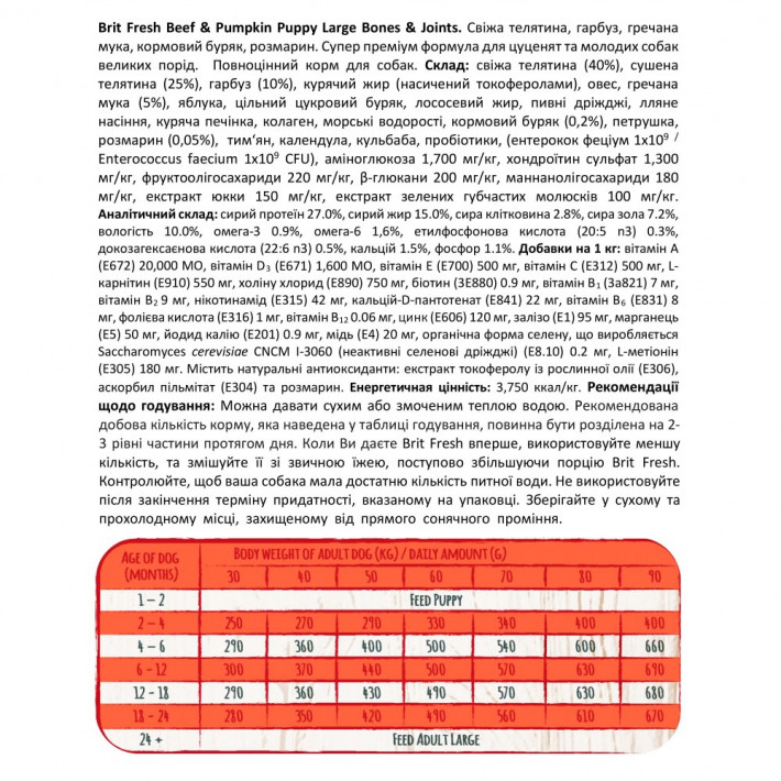 Корм сухий Brit Fresh Beef/Pumpkin Puppy Large для цуценят великих порід - фото №4