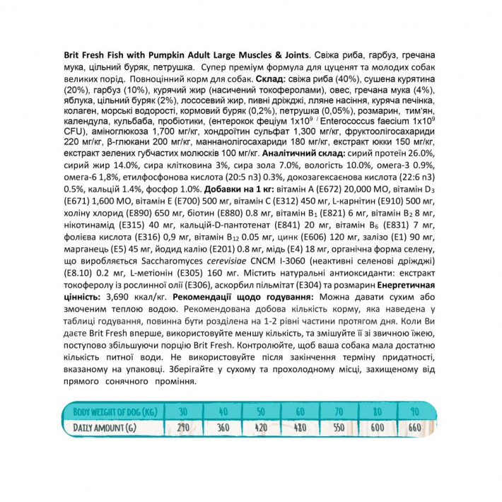 Корм сухий Brit Fresh Fish/Pumpkin Adult Large для дорослих собак великих порід - фото №3