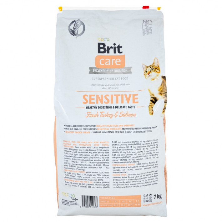 Корм сухий Brit Care Cat Grain Free Sensitive Digestion для котів з індичкою - фото №3