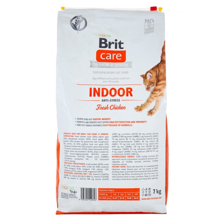 Корм сухий Brit Care Cat Grain Free Indoor Anti-stress для дорослих котів з куркою 7 кг - фото №3