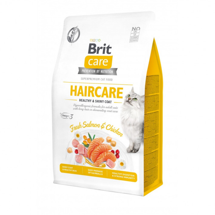 Сухий корм Brit Care Cat Grain Free Haircare для котів (лосось та курка)