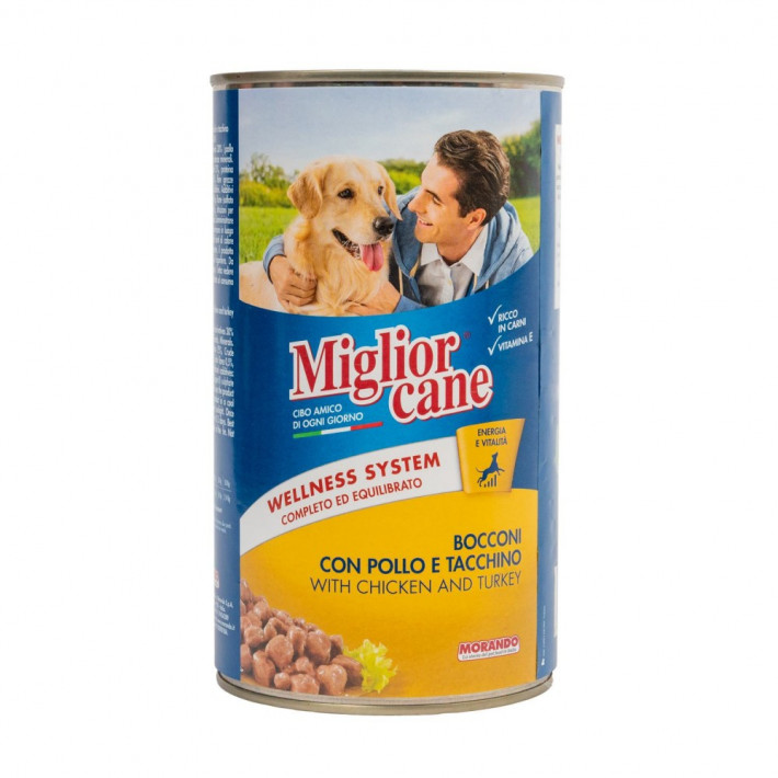 Вологий корм Migliorcane для собак з куркою та індичкою, 1.25 кг