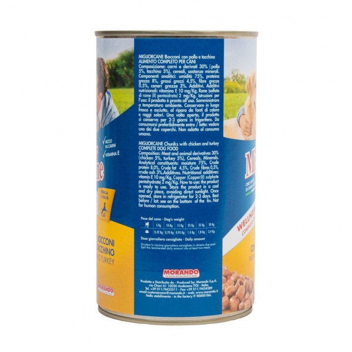 Вологий корм Migliorcane для собак з куркою та індичкою, 1.25 кг - фото №3