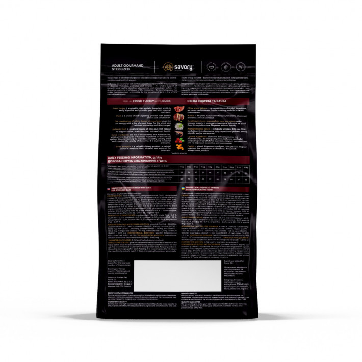 Корм сухий Savory Adult Cat Steril Fresh Turkey and Duck для стерилізованих котів, 8 кг - фото №2