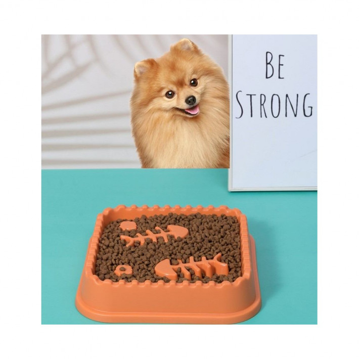 Миска WahoPet для кошек для медленного кормления, оранжевая - фото №2