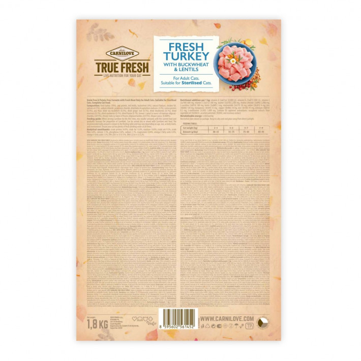 Сухой корм Carnilove True Fresh Cat Fresh Turkey для взрослых кошек с индейкой 1,8 кг - фото №3