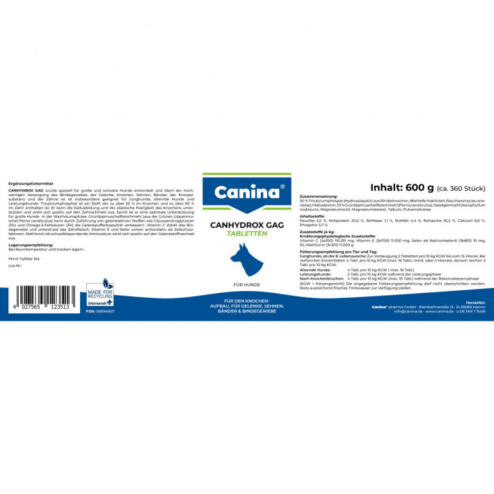 Витаминный комплекс Canina Canhydrox GAG для собак, 360 табл. - фото №6