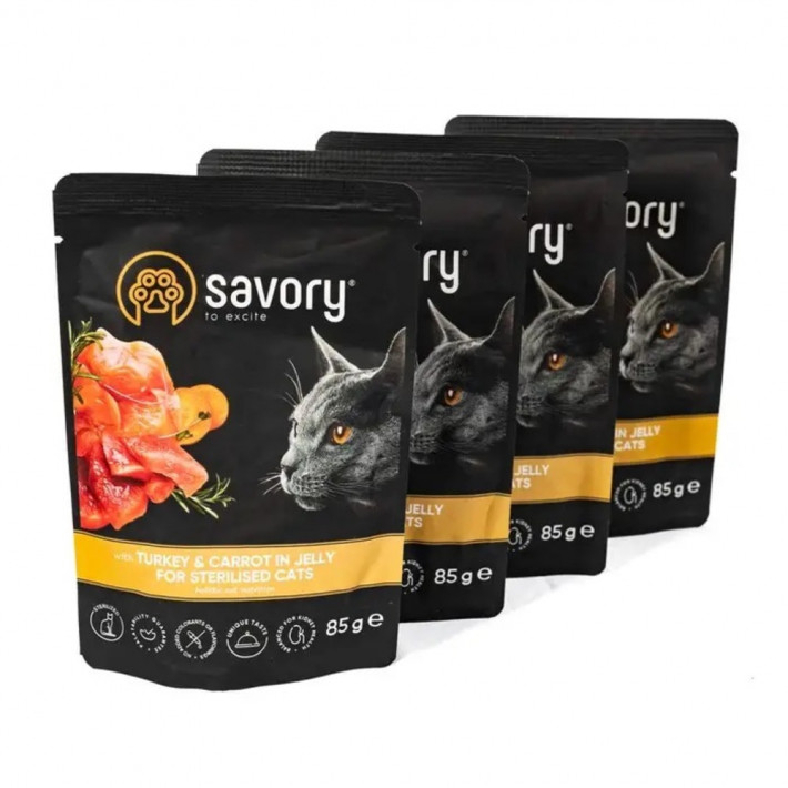 Набір паучів Savory Sterilised Cats з індичкою та морквою - фото №3
