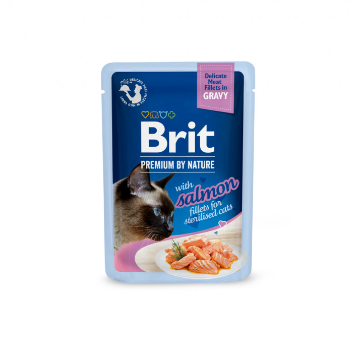 Вологий корм Brit Premium Delicate Fillets in Gravy Salmon для стерилізованих котів, 85 г