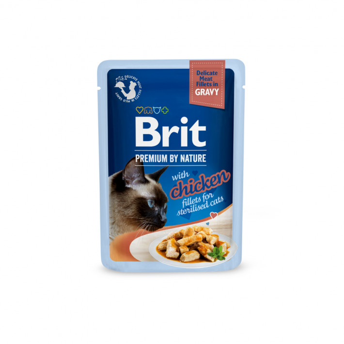 Вологий корм Brit Premium Delicate Fillets in Gravy Chicken для стерилізованих котів, 85 г
