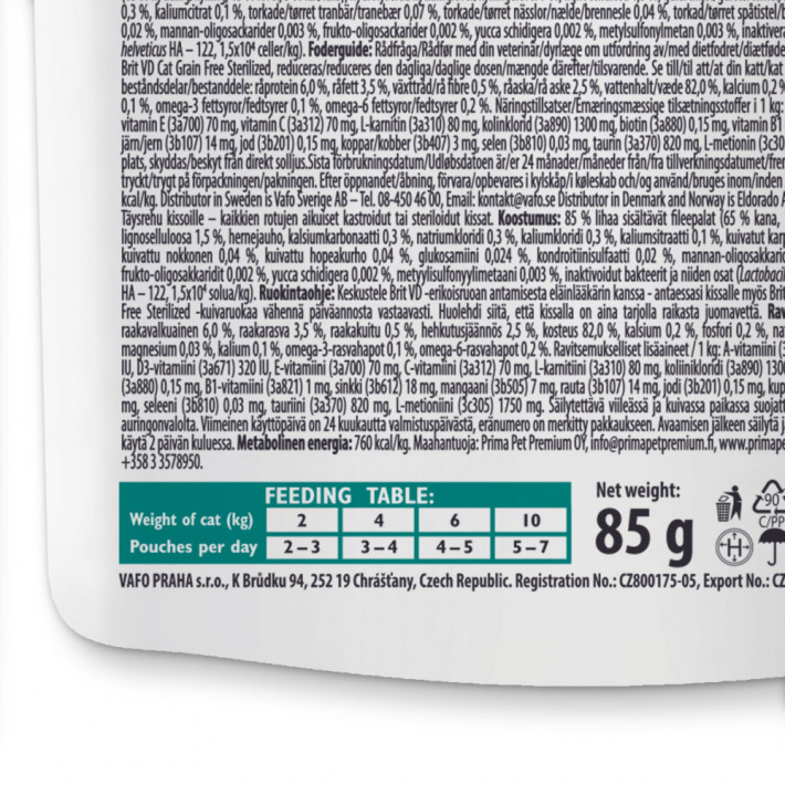 Вологий корм Brit GF VD Care Sterilised для котів з лососем, 85 г - фото №3