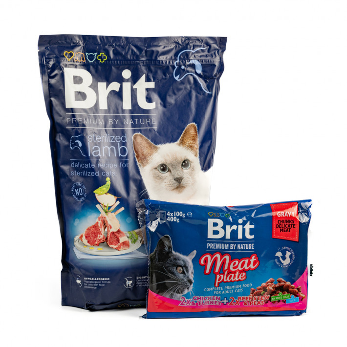 Набор Brit Premium Sterilized Lamb для стерилизованных котов (1.5 кг + 4 пауча)