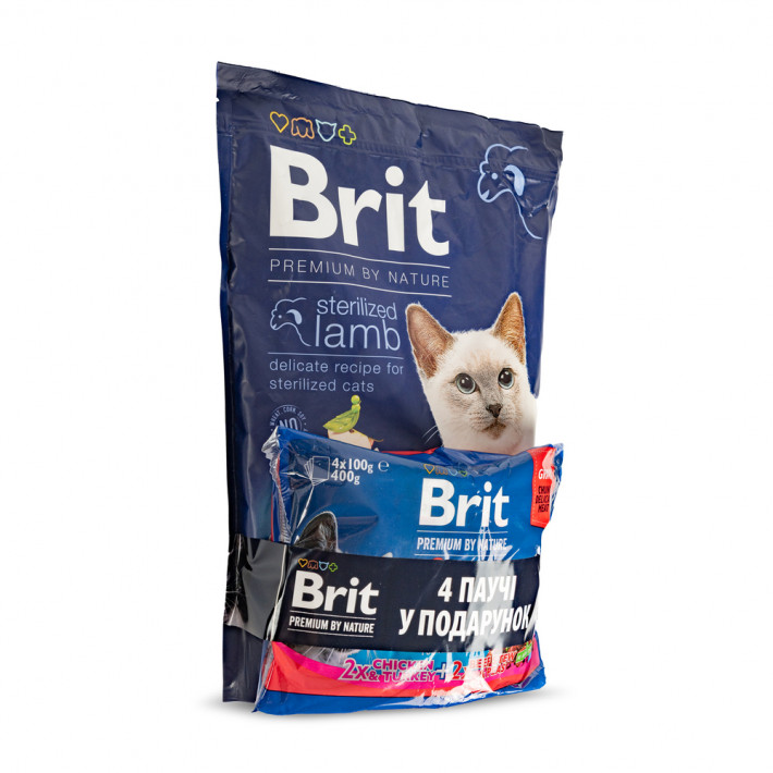 Набор Brit Premium Sterilized Lamb для стерилизованных котов (1.5 кг + 4 пауча) - фото №2