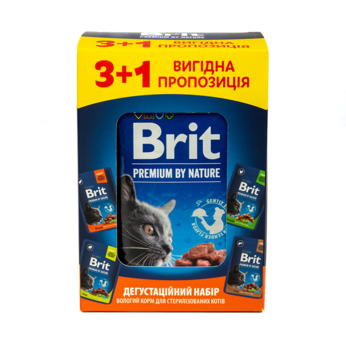 Набор влажного корма Brit Premium для стерилизованных котов 3+1