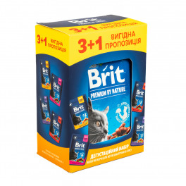 НАБІР Корм вологий Brit Premium для дорослих котів мікс 3+1 - фото №1