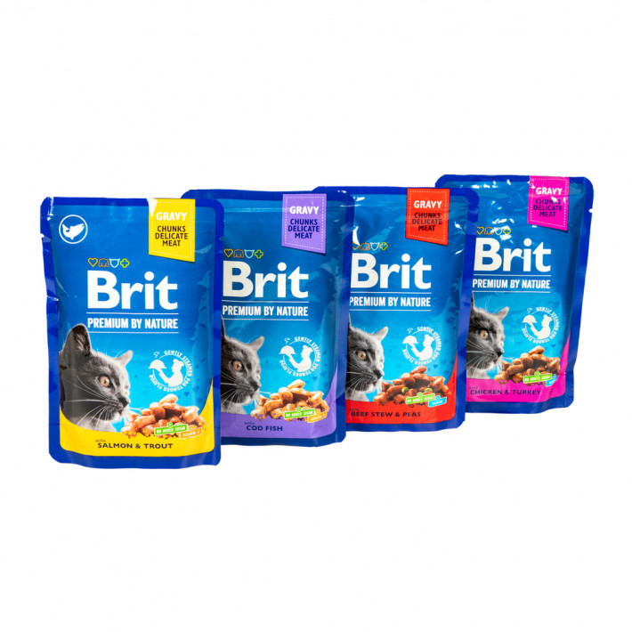 Набор влажного корма Brit Premium для взрослых кошек (микс 3+1) - фото №5