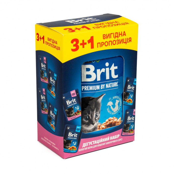 Набор влажного корма Brit Premium для котят курица+рыба 3+1