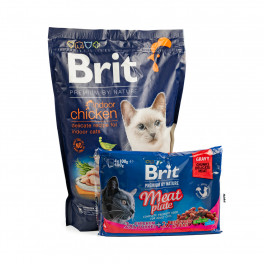 НАБІР Корм сухий Brit Premium Indoor Chicken д/домашніх котів курка 1,5 кг + 4 паучі М ясна тарілка - фото №1
