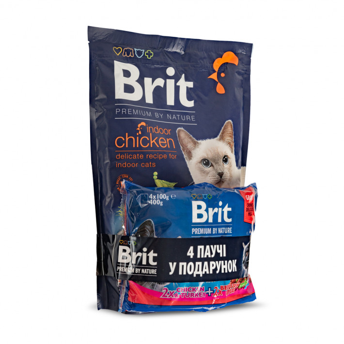 Набор Brit Premium Indoor Chicken для котов: сухой корм 1,5 кг + 4 пауча - фото №2