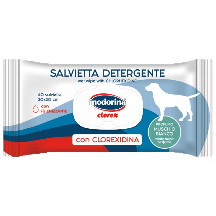 Влажные салфетки для собак Inodorina Clorex с хлоргексидином, 40 шт