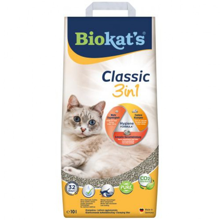 Наповнювач Biokats Classic 3in1 для котячого туалету, бентонітовий, 10 л