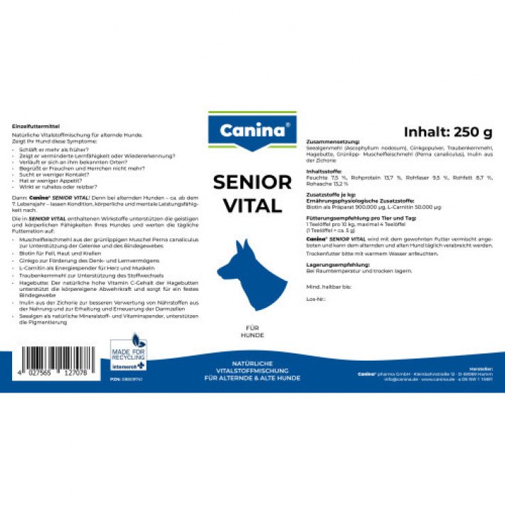 Вітаміни Canina Senior Vital для собак похилого віку, старше 7 років, 250 г