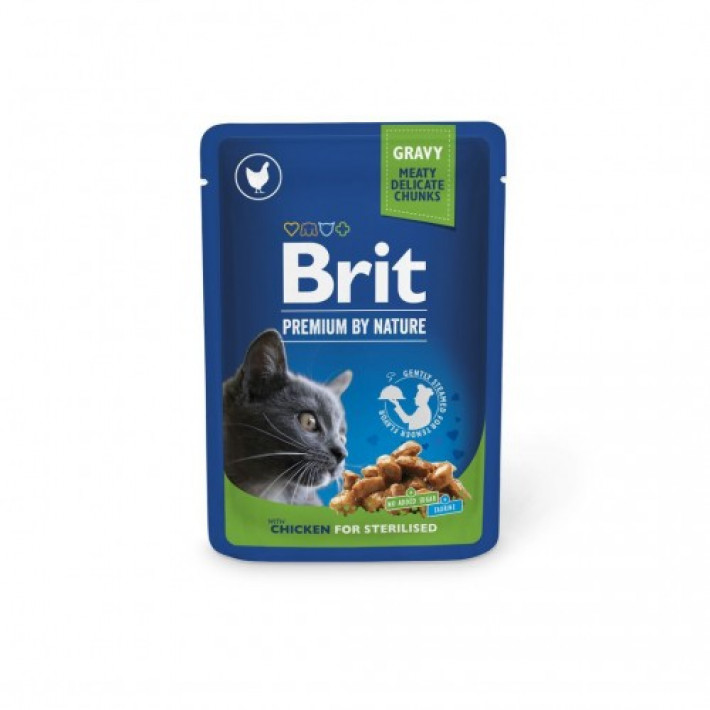 Вологий корм Brit Premium Cat Pouch для стерилізованих котів, з куркою, 100 г