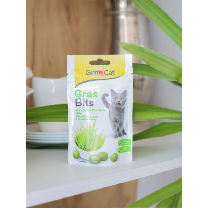 Ласощі GimCat GrasBits для котів, таблетки з травою, 65 шт, 40 г