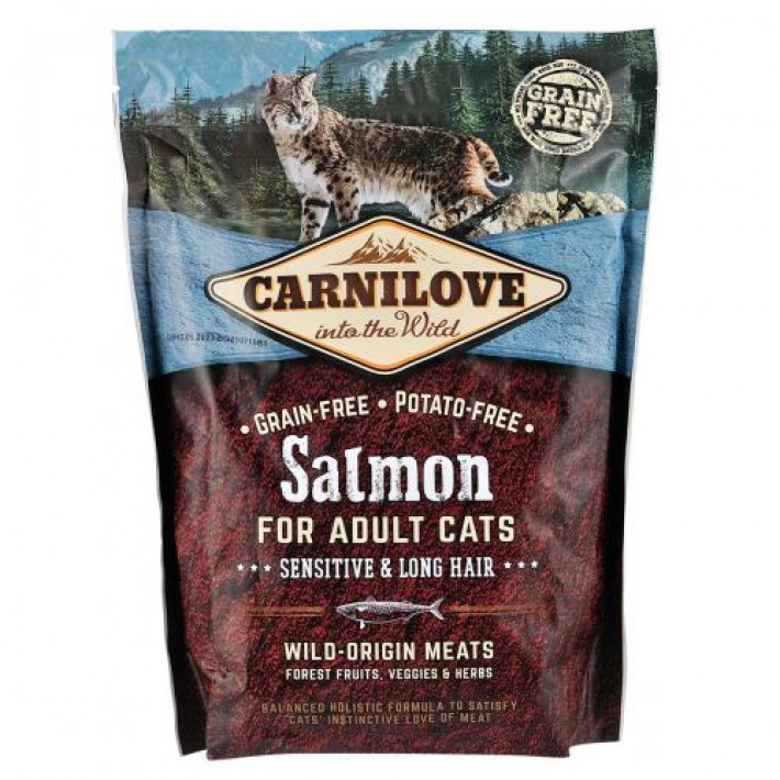 Сухий корм Carnilove Cat Sensitive & Long Hair для котів з чутливим травленням, лосось, 400 г