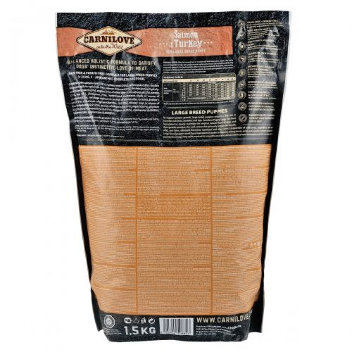 Сухий корм Carnilove Salmon & Turkey для цуценят та молодих собак великих порід, лосось та індичка, 1,5 кг