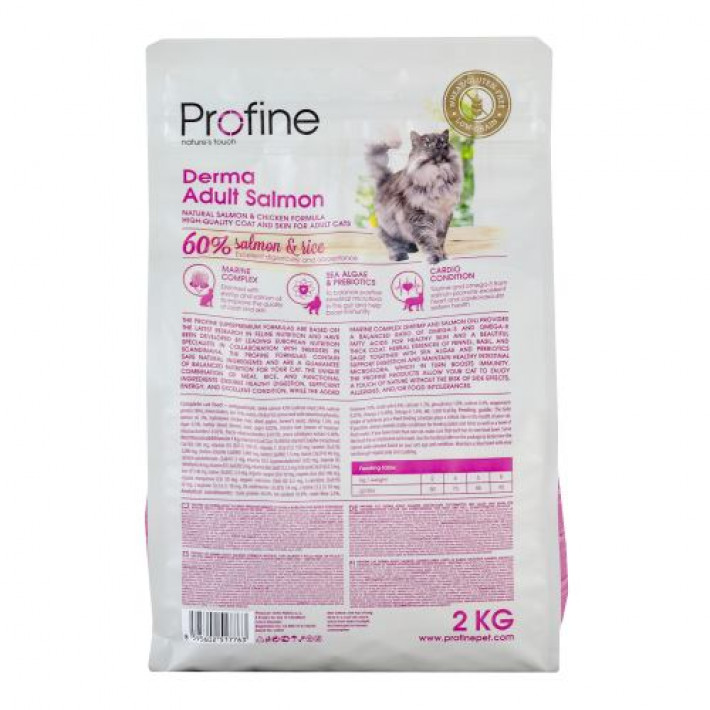 Сухий корм Profine Derma для дорослих довгошерстих котів, з лососем та рисом, 2 кг