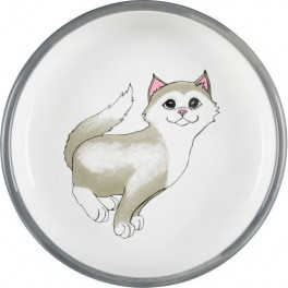 Миска Trixie для котів коротконосих порід, керамічна, 15 см, 300 мл (сіра/біла)