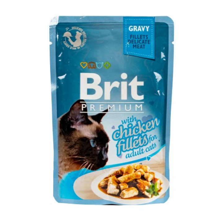 Набір вологих кормів Brit Premium Cat Pouches «Сімейна тарілка, філе в соусі» для котів, асорті із 4 смаків, 12 шт. х 85 г