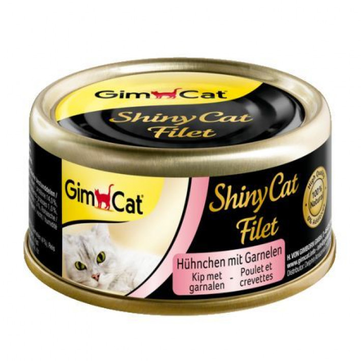 Вологий корм GimCat Shiny Cat Filet для котів, курка і креветки, 70 г